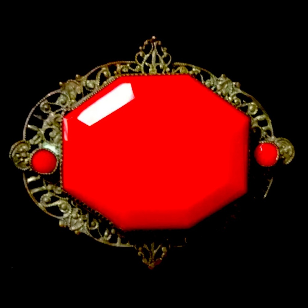 1800 ANTIQUE BROOCH VIBRANT RED EDWARDIAN Era!!!